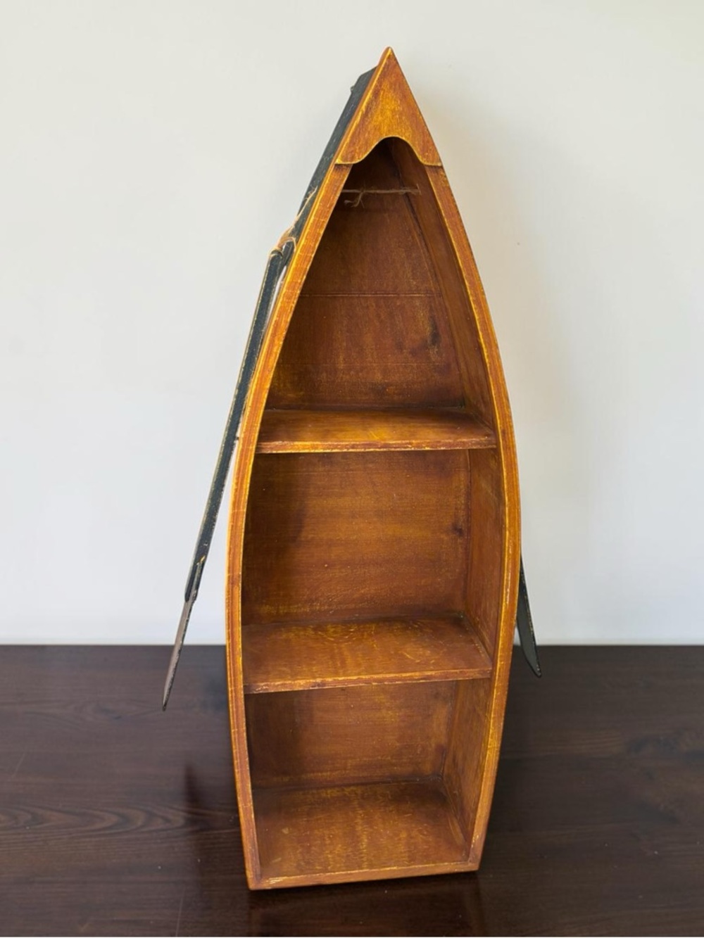 Vintage Wood Canoe Boat & Oars Trinket Display Hanging Or Freestanding Shelf 29” - Picture 4 of 16